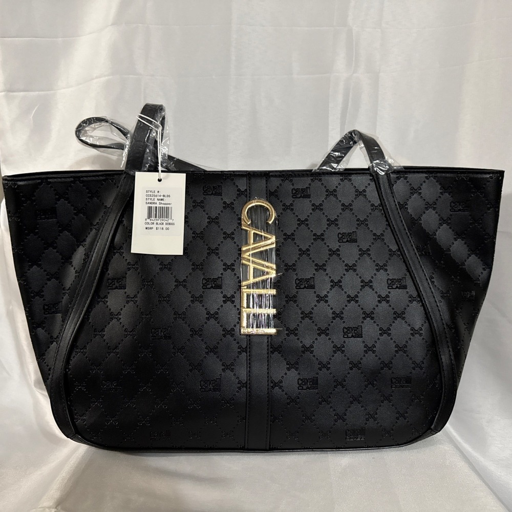 Cavalli Class XL Sandra Black Deboss Shopper Tote NWT $118 MSRP - Picture 12 of 12
